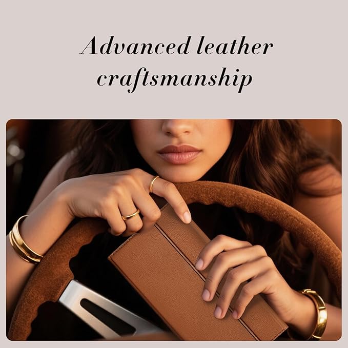 CoBak Leather Car Registration and Insurance Holder with Magnetic Compartment - Vehicle Glove Box Organizer for Driver License, Cards, Emergency Cash - Auto Truck Accessories Case, Lychee Brown