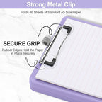 Small Clipboard with Storage, A5 Clipboards with Pen Holder, Half Letter Clip Boards 6x9 Mini Plastic Clipboard with Low Profile Clip for Classroom, School, Office Supplies (Light Purple)