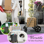 Shopping Cart w/Waterproof Basket Liner & 360° Swivel Wheels | Foldable Collapsible & Lightweight | Perfect for Groceries Laundry Utility Cart - Silver