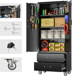 Garage Storage Cabinet with 2 Drawers and Pegboard, Metal Storage Cabinet with 2 Lockable Doors for Garage Home Office,Required Assembly,Black,71.2" H*15.2" D*30" W