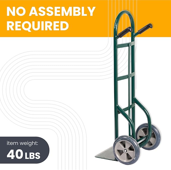 HaulPro Heavy Duty Hand Truck with Double-Grip Handle - Steel Dolly Cart for Moving - 800 Pound Capacity - 10" - Rubber Wheels - 50" H x 18.5" W with 14" x 9.5" Nose Plate - Green