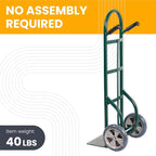 HaulPro Heavy Duty Hand Truck with Double-Grip Handle - Steel Dolly Cart for Moving - 800 Pound Capacity - 10" - Rubber Wheels - 50" H x 18.5" W with 14" x 9.5" Nose Plate - Green