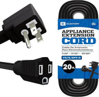 20 ft Heavy Duty Appliance Extension Cord, 14 AWG, 15A 125V 1875W, 3 Prong Flat Plug, ETL Listed, Short Power Extension Cable for Air Conditioner, Refrigerator, Microwave, Indoor Use, Black
