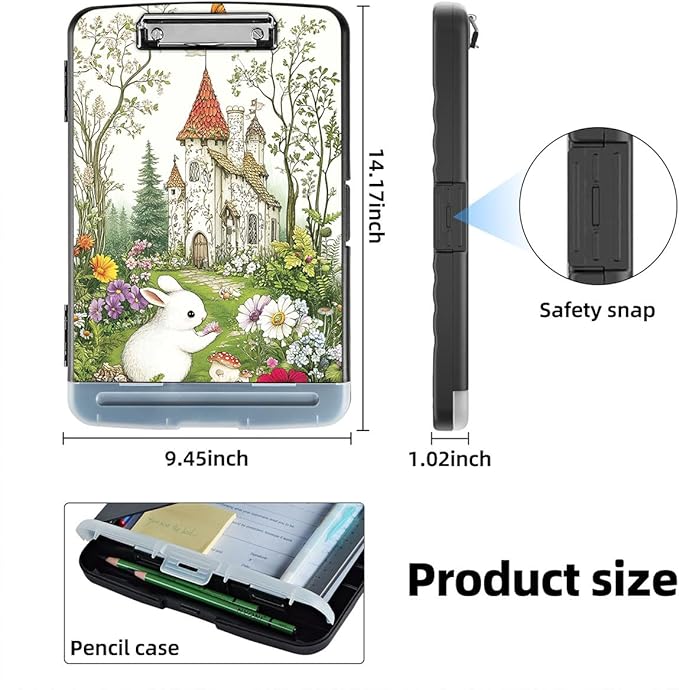 Clipboard with Storage Box & Pen Holder,Heavy Duty Clip Boards 8.5x11 for Nursing,High Capacity,School & Office Supplies,Enchanted Castle