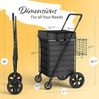 Shopping Cart w/Waterproof Basket Liner & 360° Swivel Wheels | Foldable Collapsible & Lightweight | Perfect for Groceries Laundry Utility Cart - Black