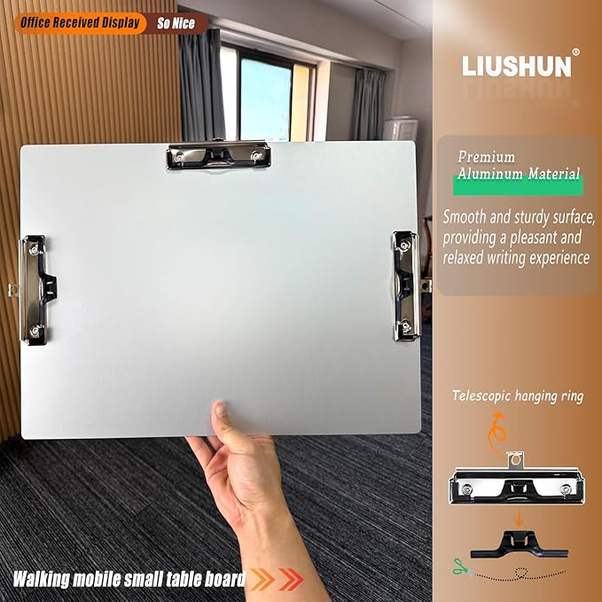 Aluminum 11x17 Clipboard A3 Metal Stainless Hangable Clipboards with 3 Clips Art Pen Holder Extra Large Clip Board for Business Medical Professionals Workshop (Silver, A3)