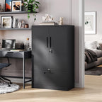 Metal File Cabinet with Drawer, Lockable Vertical Lateral Filing Storage Cabinet, File Cabinet with Storage Cabinet for Home Office, Legal/Letter/A4 Size Steel File Storage Cabinets, Black