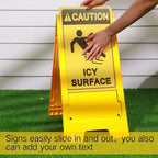 Macarrie 2 Pieces 24.5 x 12.6 Inch 'Caution - Icy Surface' 2 Sided Folding Floor Sign with Symbol Caution Icy Surface Folding Floor Sign for Any Facility Building Warehouse Loading Docks