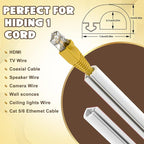 196 Inch Wall Cord Hider, Silicone Self Adhesive Cable Hider Cord Cover, Flexible Wire Covers for Cords Cable Cover Cable Concealer for Wires W0.59” H0.39” White (White, 196 inch)