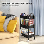 EAGMAK 3 Tier Utility Rolling Cart, Metal Storage Cart with Handle and Lockable Wheels, Multifunctional Storage Organizer Trolley with Mesh Baskets for Kitchen, Living Room, Office, Garage (Black)