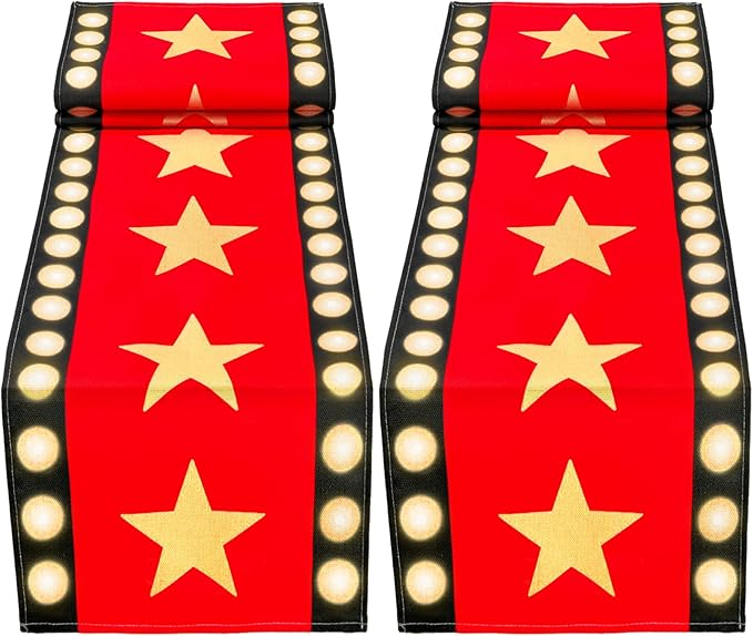 2 Pcs 13 x 72 Inch Movie Night Table Runner with Gold Star Design - Red Carpet Decoration for Birthday Party Supplies（red）
