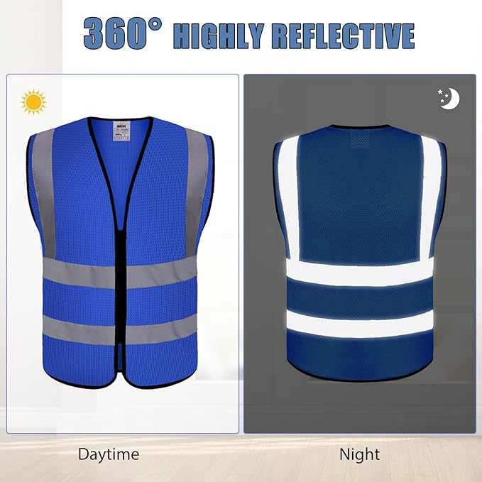BeautyWill Custom Safety Vest Customized Logo Class 2 High Visibility Reflective Vest with Pockets Construction workwear