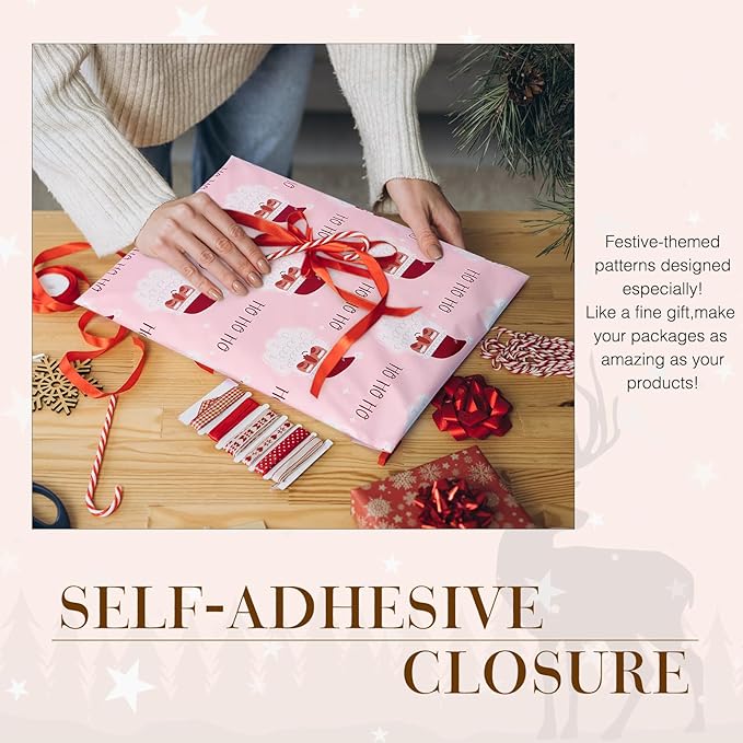 Metronic Christmas Poly Mailers 10x13 Pink, Santa Claus Small Shipping Bags for Clothes, Self Seal Shipping Envelopes for Small Business, Waterproof Mailers Poly Bags Packaging Mailing Bags, 20 Packs