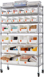 VEVOR 7-Tier Rolling Bin Storage Rack, 24 Organizer Bins, Bin Rack Storage Steel Wire Shelving System with Wheels, Mobile Tool Organizer for Garage, Warehouse, Office, Restaurant, Classroom, Kitchen
