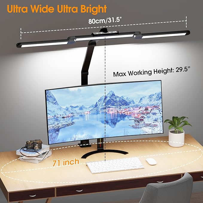 ShineTech LED Desk Lamp for Home Office, 25 Lighting Modes Swing Arm LED Lamp with Clamp, Gesture Sensor, Type C Port, Auto-Off Timer Lamp for Reading