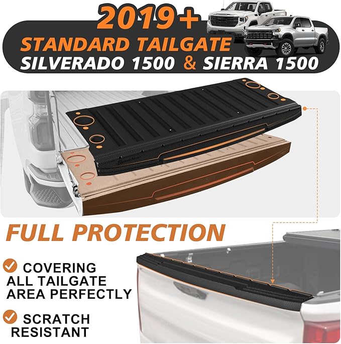 TripleAliners Compatible with Chevy Silverado & GMC Sierra 1500 2019-2025 2026 Accessories Standard Tailgate Mat with Tailgate Cap Top Protector Full-Coverage All Weather Truck Bed Cover