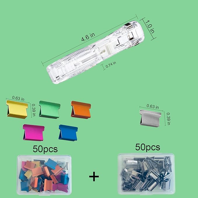 Reusable Portable Paper Clam Clip Dispenser Refill Clips, 40 Sheet Capacity-2Pcs Clam Clip Dispenser 100 Metal Refill Clips (50 Silver + 50 Color) for Home School Desk Office (White)