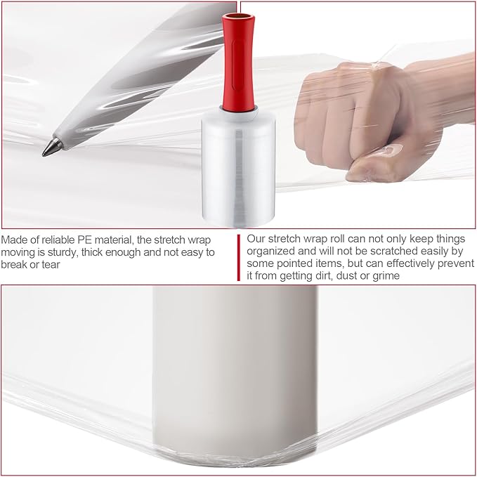 Jutom 16 Pcs Stretch Wrap Roll Plastic Wrap for Moving with 2 Handles 5" x 1000 ft Packaging Shrink Film Self Adhering Shipping Supplies for Moving Furniture Pallet (Clear, Red)