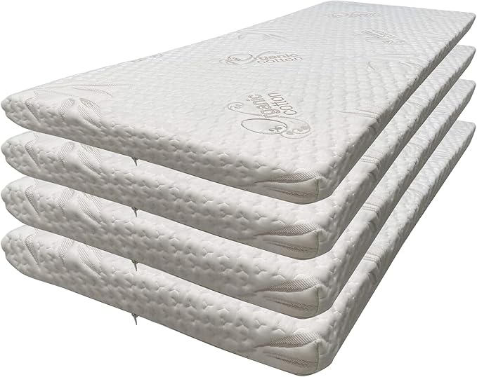 Foamma 10” x 30” x 72” High Density Foam Bunk Mattress, Organic Cotton Cover, Made in USA, Comfortable, CertiPUR-US Certified, 4 Pack