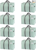 VENO 8 Pack Moving Bags and Large Christmas Storage Bins with lids. Alternative to Moving Boxes, Packing Supplies for College. Extra Large Heavy Duty Totes for Packaging (Shiny Light Green, 8 Pack)