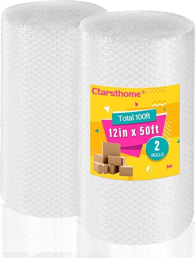 2 Pack-12 inchx100ft Total Small Bubble Cushioning Wrap Bubble Wrap for Extra Protection Packaging Mailers, Nylon Wrap Rolls Moving Cushioning Supplies for Moving & Shipping, Perforated Every 12”