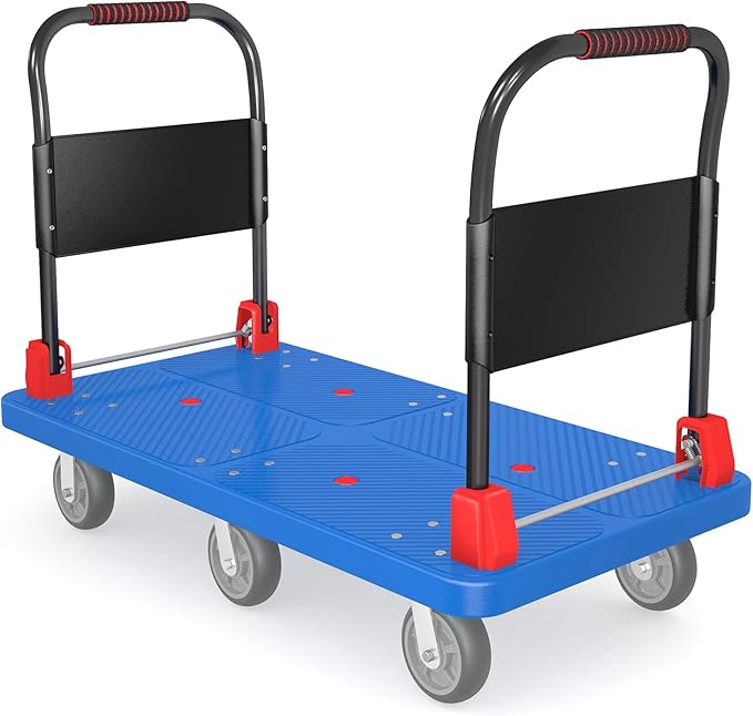 Heavy-Duty Platform Truck Cart with 2 Handrails and 6 of 6" Wheels 2200lbs Capacity Foldable Push Cart Dolly Large Flatbed Hand Cart Moving Dolly Cart for Groceries, Garage, Warehouse (50" L x 27" W)