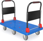 Heavy-Duty Platform Truck Cart with 2 Handrails and 6 of 6" Wheels 2200lbs Capacity Foldable Push Cart Dolly Large Flatbed Hand Cart Moving Dolly Cart for Groceries, Garage, Warehouse (50" L x 27" W)