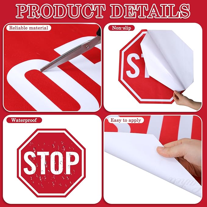 Nuanchu 5 Pcs Stop Floor Sign Stickers, 17" x 17" Anti Slip Adhesive Non-reflective Octagon Stop Safety Warning Tags Labels for Garage Street Traffic Parking