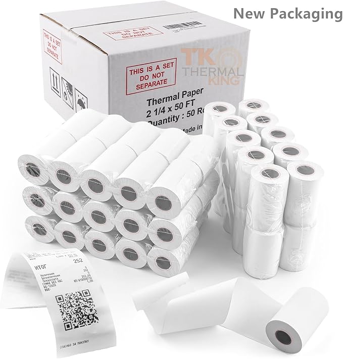 (50 Rolls) 2 1/4" 50' feet White Paper Cash Register POS Receipt, Fits All Credit Card Terminal Great For Cashier Receipt Small Business Premium Quality