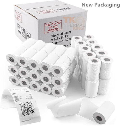 (50 Rolls) 2 1/4" 50' feet White Paper Cash Register POS Receipt, Fits All Credit Card Terminal Great For Cashier Receipt Small Business Premium Quality