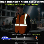 Safety Vest Customize Logo with 5 Pockets & Zipper Reflective High Visibility Vest Class 2 Outdoor Workwear