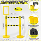 Therwen 6 Pcs Double Retractable Belt Barrier with Stanchion Dual Retractable Safety Belt Heavy Duty Crowd Control Stanchions Stainless Steel Post Holder Safety Barrier Stand (9.8 ft,Yellow and Black)