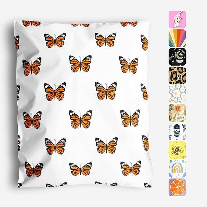 10x13 Poly Mailers – Butterfly Design – Waterproof, Tear-Resistant Shipping Bags with Adhesive Seal – 100 Pack – Package Mint