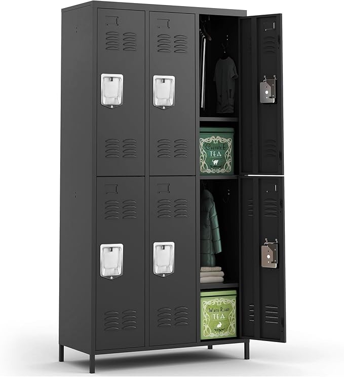 6 Doors Locker Storage Cabinet, Metal Locker for Employees, 72" Tall Lockers for Office School Gym Home, Require Assembly (Black)