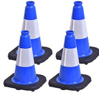 BESEA 4Pack 12 Inch Blue Traffic Cones with 4 Inch Reflective Collar, Heavy Duty PVC Safety Cones with 8.5 x 8.5 Inch Base for Parking, Driving Practice, Sports Training, and Construction