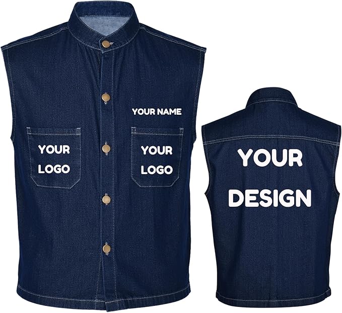 YOWESHOP Men's Reflective Safety Denim Vest，Custom Safety Outdoor Denim Work Vest with Hi-Vis Stripes for Night Commute
