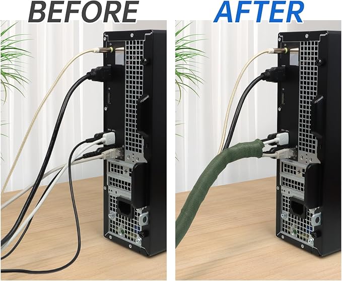 Split Braided Cable Sleeve，Flexible Wire Loom Tubing, Automotive Cord Protector Pet Proof, Cable Management for Computer TV Electric Wires Harness 16ft (Dark Green, 13mm（1/2")