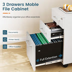 MIIIKO White Filing Cabinet 3 Drawers Under Desk, Metal File Cabinet with Lock for Home Office, Small Mobile File Cabinet for Letter Legal File Folders（Un-Assembled）