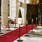 kaiyomi 6Pcs Stanchions Posts Velvet Ropes with Red Carpet and Sign Frame, Water or Sand-Fillable Base, Suitable for 8.5" x 11" A4 Paper Size Sign Frame for Red Carpet Party Decoration (Black&Golden)