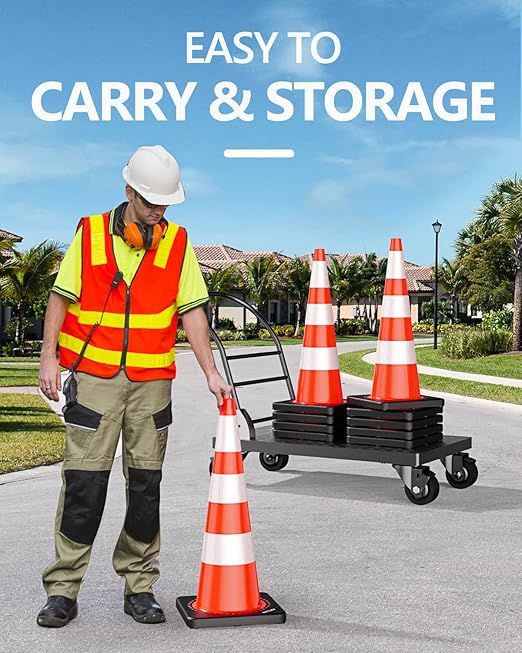 (8 Pack) BATTIFE Traffic Cones 36 Inch with Black Weighted Base, PVC Orange Cone for Traffic Control,Construction Events, Driveway Road Parking Lot