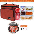 opux Insulated Lunch Bag for Men Women, Soft Lunch Box for Office Work School Picnic, Leakproof Lunch Cooler Bag with Shoulder Strap for Kid Adult Boy Girl, Medium Lunchbox Lunch Tote (Heather Red)