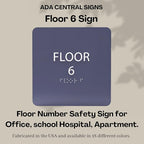 6" X6" Floor 6 Sign - ADA Compliant Tactile Graphics Grade 2 Braille Text Acrylic Wall Signs - Directional Assistance, Floor Number Safety Sign for Office, school Hospital, Apartment