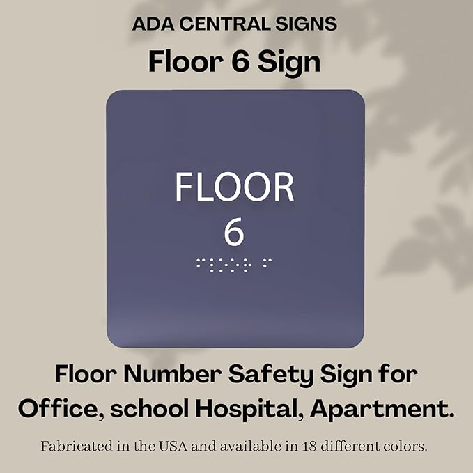 6" X6" Floor 6 Sign - ADA Compliant Tactile Graphics Grade 2 Braille Text Acrylic Wall Signs - Directional Assistance, Floor Number Safety Sign for Office, school Hospital, Apartment