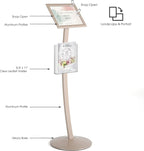 M&T Displays Curved Menu Board, 8.5x11 Inch Pedestal Sign Holder with 8.5x11 Inch Brochure Holder Pale Rose Floor Standing Aluminum Front Loading Easy Open Poster Message Advertisement Post