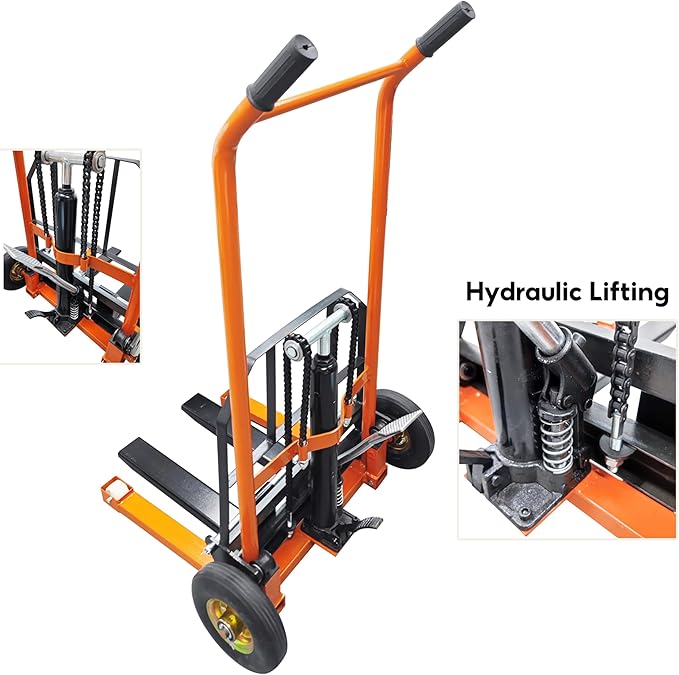 TECHTONGDA Manual Winch Stacker Pallet Truck Dolly Hydraulic Lifting Hand Truck 440 LBS Load, 35.4 Inch Max Lift