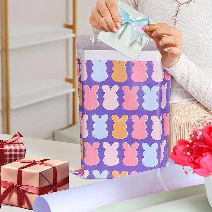 Metronic Poly Mailers 14.5x19 Inch 50pc, Easter Rabbit Bags for Shipping, Self-Adhesive Shipping Envelopes for Small Business, Waterproof Mailers Poly Bags for Shipping, Packaging Mailing Bags Bunnies