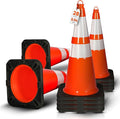 Pyle 28-Inch Safety Traffic Cones, 10-Pack Orange Parking Cones with Reflective Collars, Stackable PVC Construction for Roadwork, Sports Training & Events, Solid High-Density Base for Stability