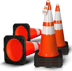 Pyle 28-Inch Safety Traffic Cones, 10-Pack Orange Parking Cones with Reflective Collars, Stackable PVC Construction for Roadwork, Sports Training & Events, Solid High-Density Base for Stability