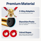 VIVOHOME Stainless Steel Stanchion Post Queue 6PCS Pole w/ 4 Red Velvet Ropes, Crowd Control Barriers w/Fillable Base for High-end Venues, Museums, Party Supplies (6 Pieces, Golden)