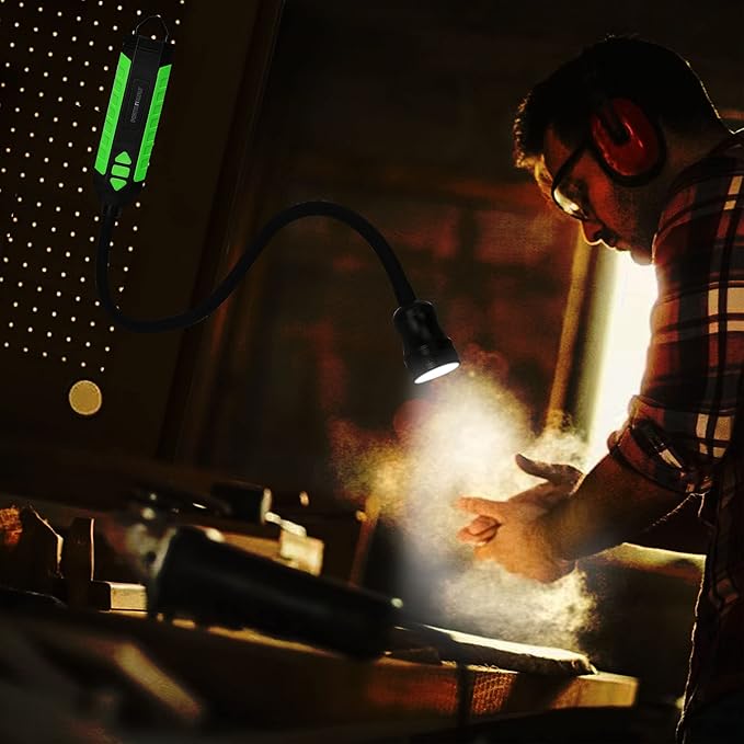 300 Lumens Rechargeable LED Work Light with 18-Inch Flexible Gooseneck, Built-in Hook, Strong Magnetic Base, Zoomable Lens, for Work Bench, Car Repairing, Grill Light and Inspection